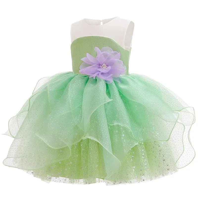 0-5-year-old baby clothes birthday party girl dress mesh splicing flower performance Halloween cosplay party girl evening dress