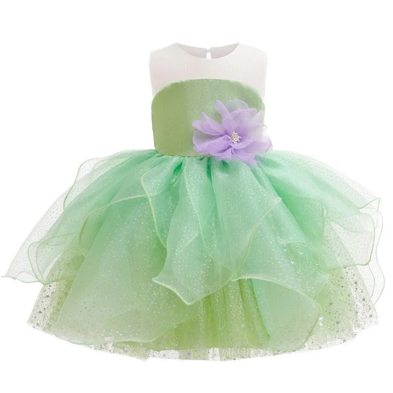 0-5-year-old baby clothes birthday party girl dress mesh splicing flower performance Halloween cosplay party girl evening dress