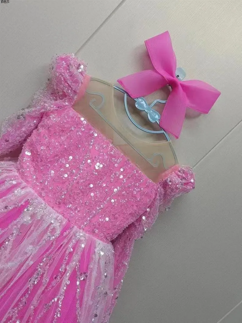2-12 yrs Girls elegant sequined princess dressfor  birthday long sleeve wedding party dress