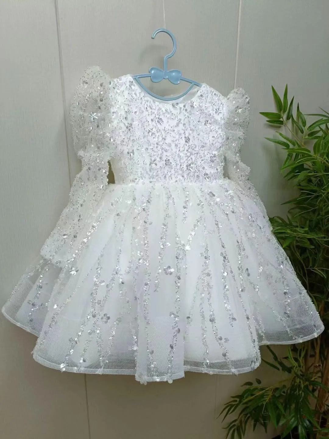 2-12 yrs Girls elegant sequined princess dressfor  birthday long sleeve wedding party dress