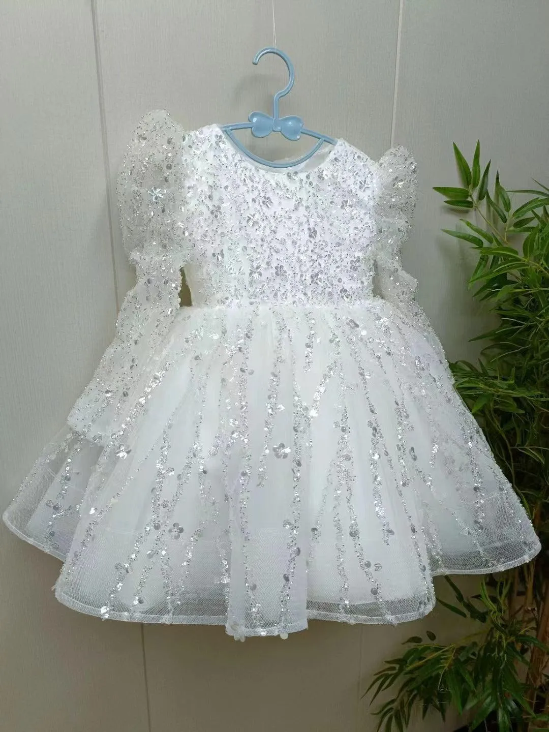 2-12 yrs Girls elegant sequined princess dressfor  birthday long sleeve wedding party dress