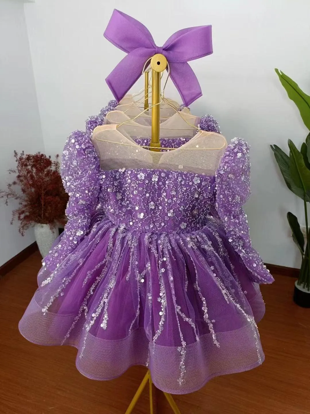 2-12 yrs Girls elegant sequined princess dressfor  birthday long sleeve wedding party dress