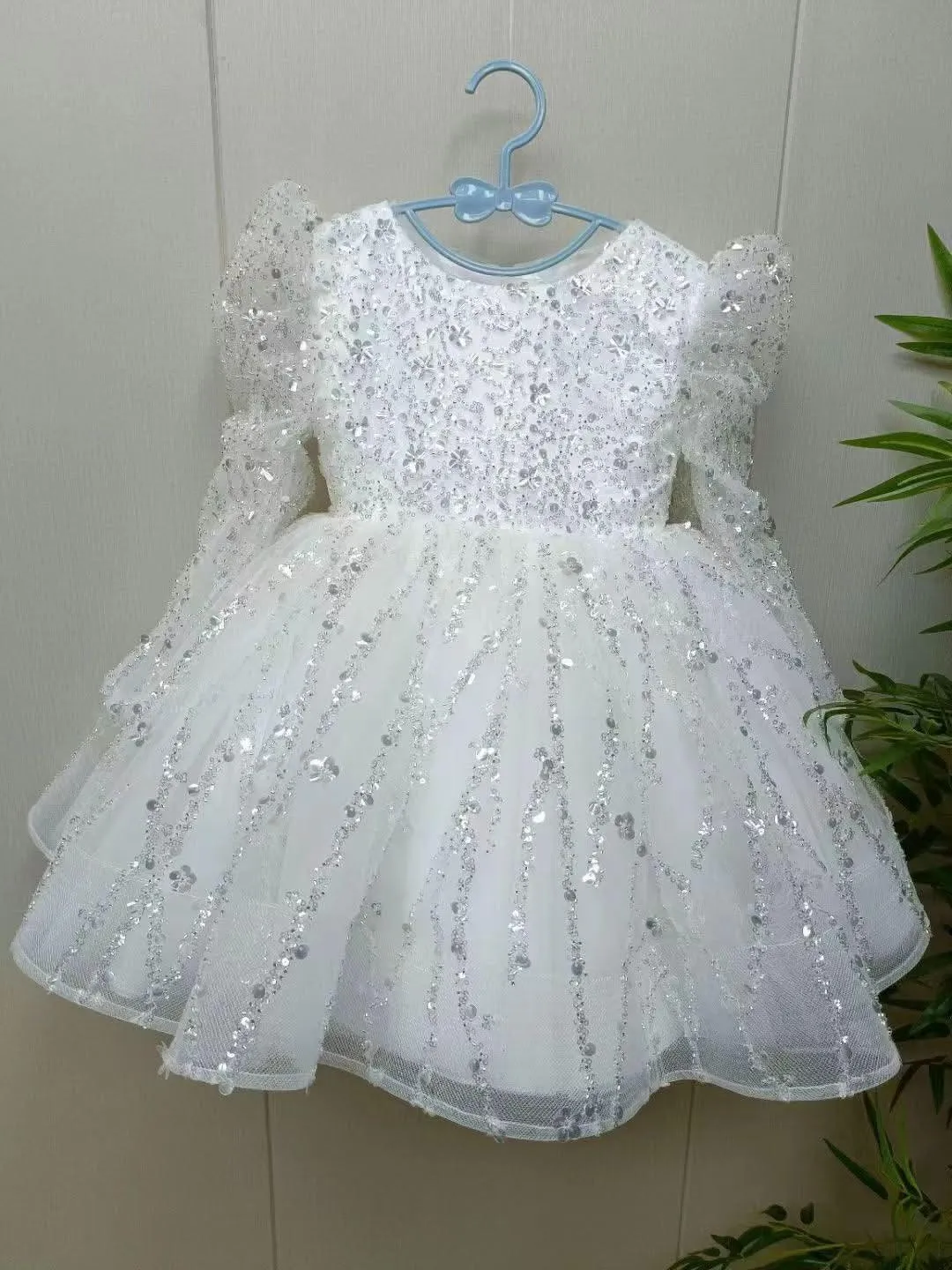 2-12 yrs Girls elegant sequined princess dressfor  birthday long sleeve wedding party dress