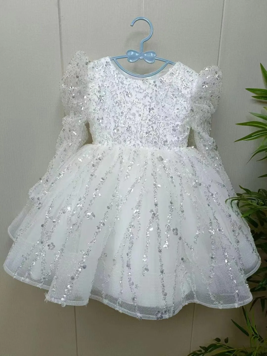 2-12 yrs Girls elegant sequined princess dressfor  birthday long sleeve wedding party dress
