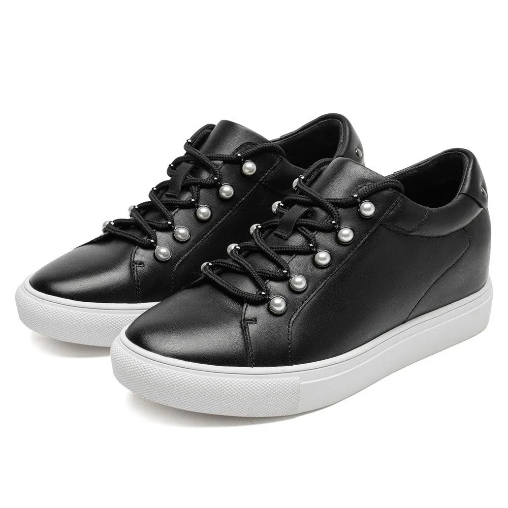 6CM / 2.36 Inches CMR CHAMARIPA Women's Height Boosting Shoes - Elevate Your Style with Black Casual Sneakers