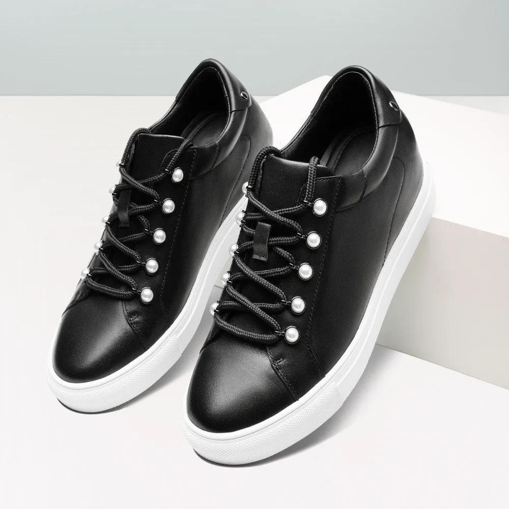 6CM / 2.36 Inches CMR CHAMARIPA Women's Height Boosting Shoes - Elevate Your Style with Black Casual Sneakers