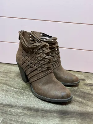 7.5 Fergalicious Brown Woven Heeled Ankle Booties