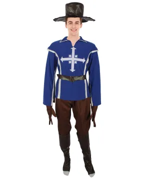 Adult Men's French Historical Novel Blue Soldier Costume | Perfect for Halloween | Flame-retardant Synthetic Fabric