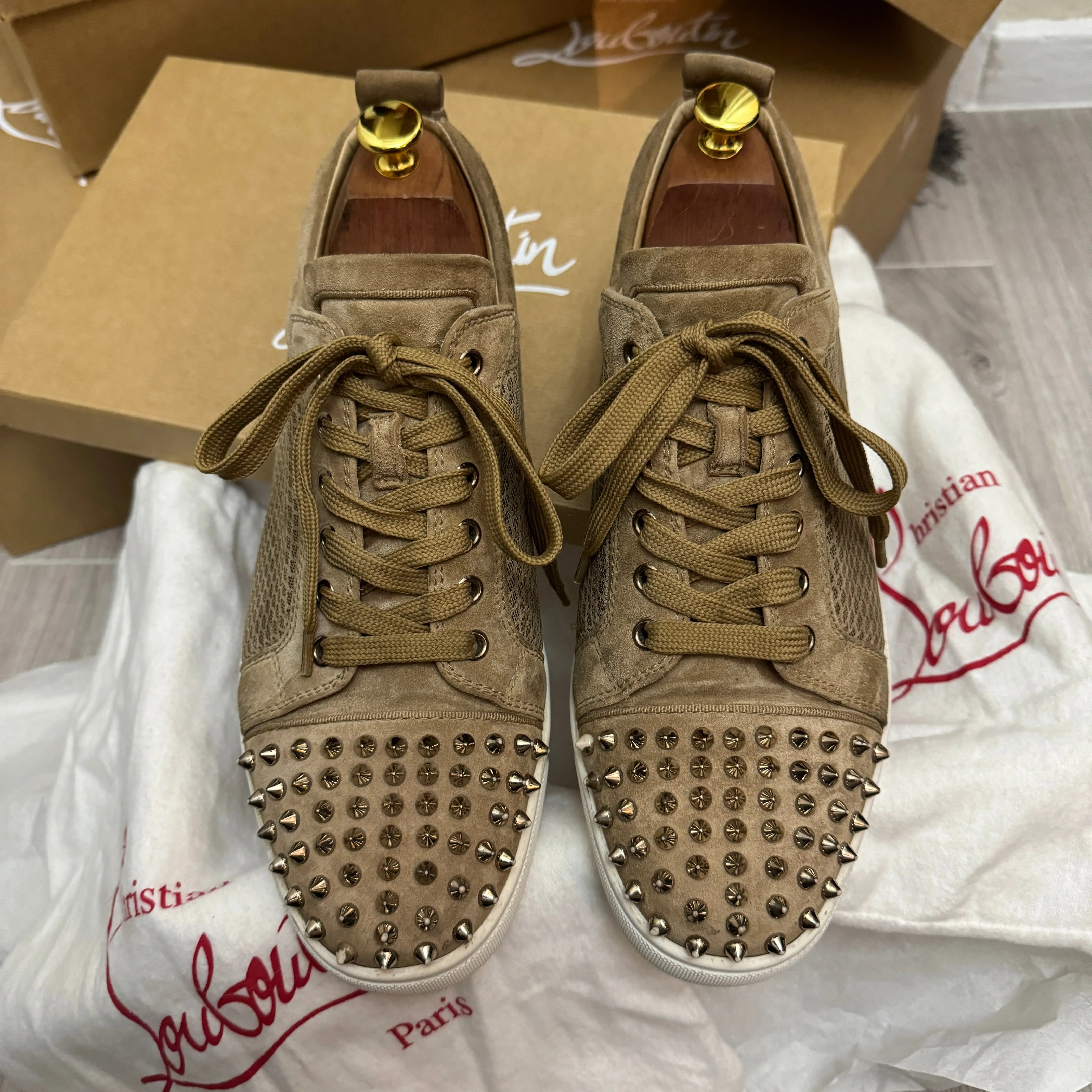 Authentic Christian Louboutin Kraft Beige Mesh Junior sneakers 9UK 43 10US