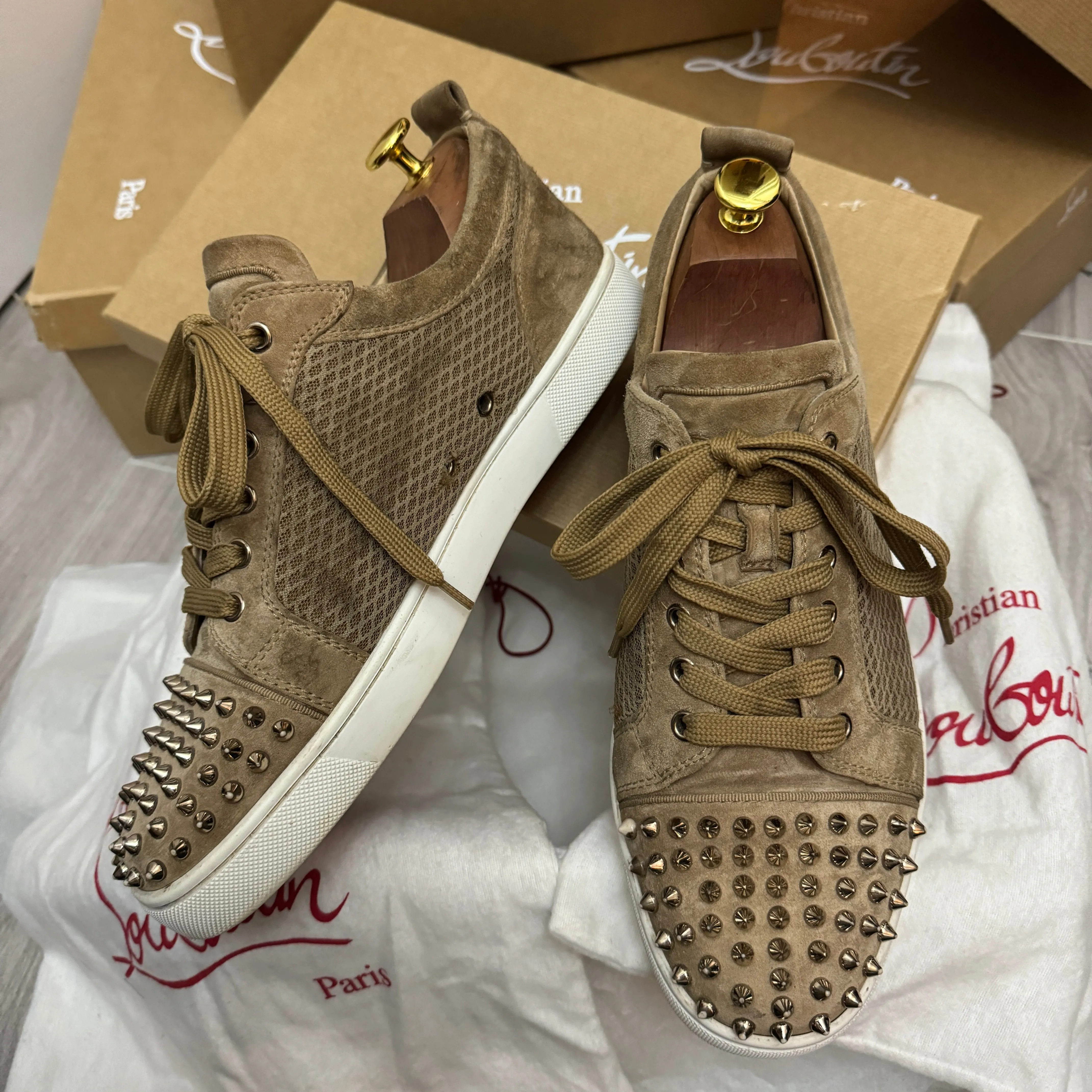 Authentic Christian Louboutin Kraft Beige Mesh Junior sneakers 9UK 43 10US