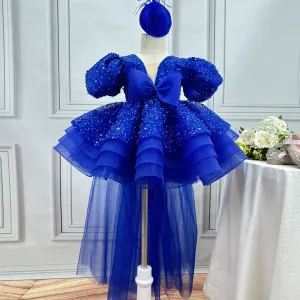 Baby first birthday party puff sleeve tail cute girl princess dress