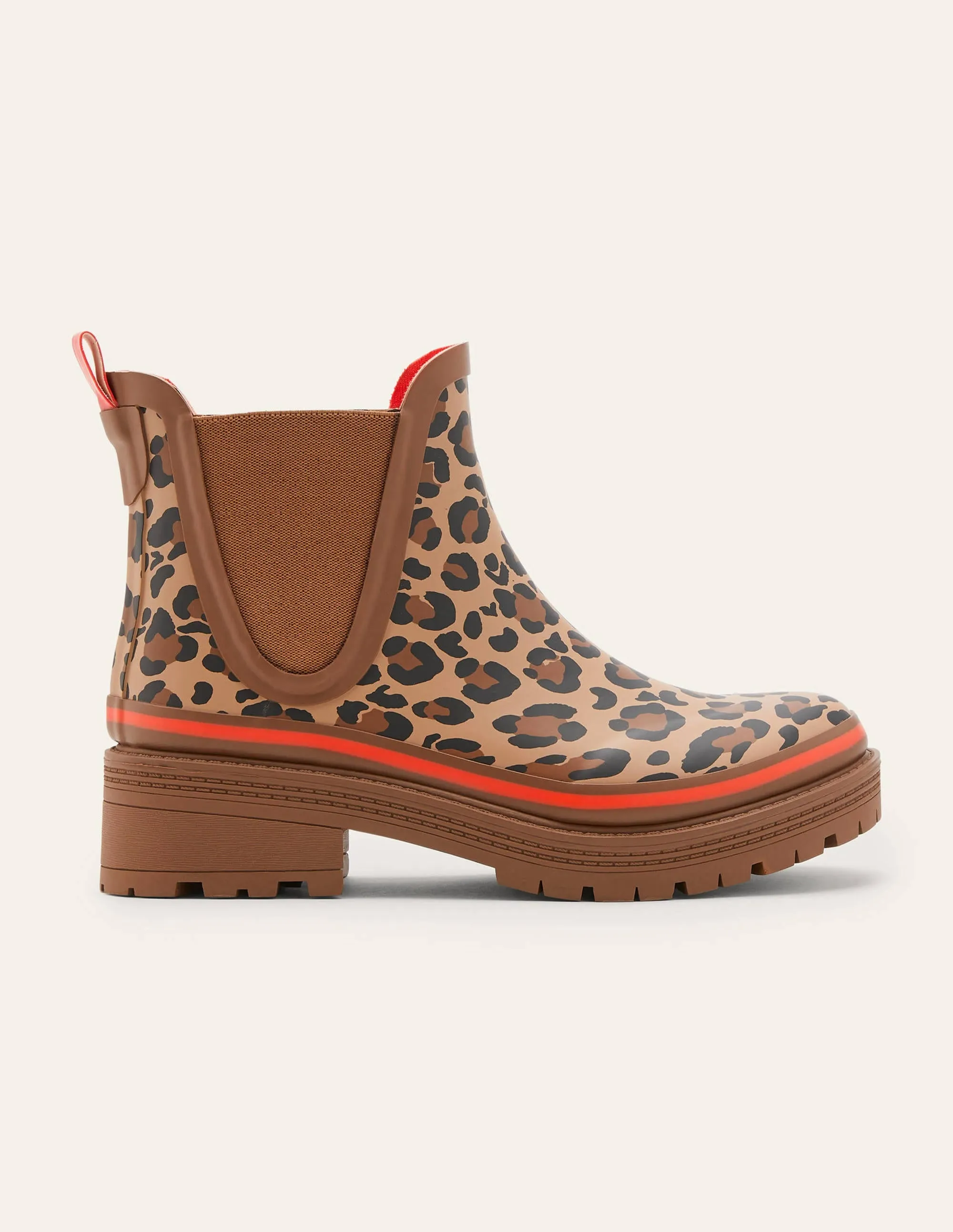 Bamburgh Wellington Boots-Leopard/Firecracker