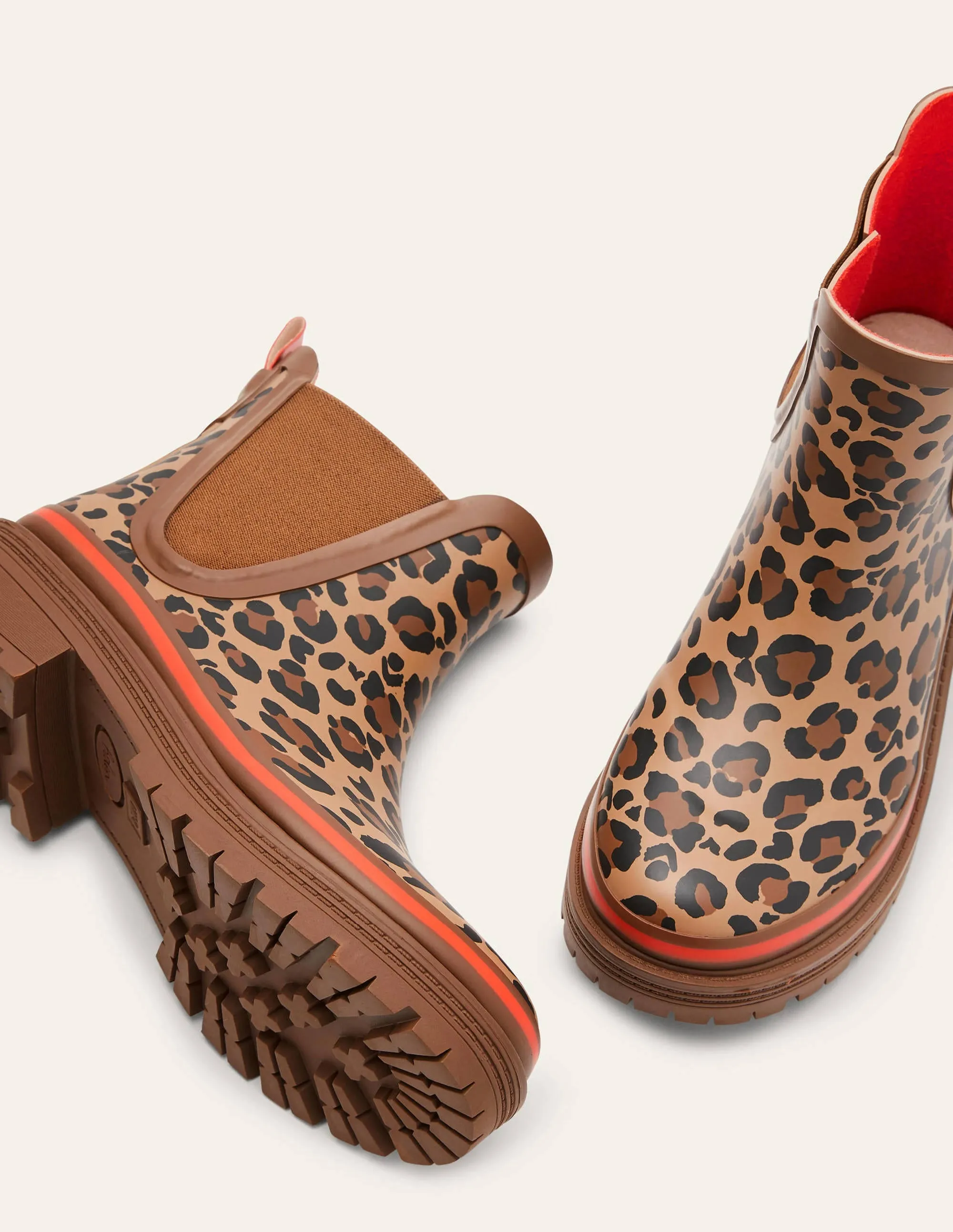 Bamburgh Wellington Boots-Leopard/Firecracker