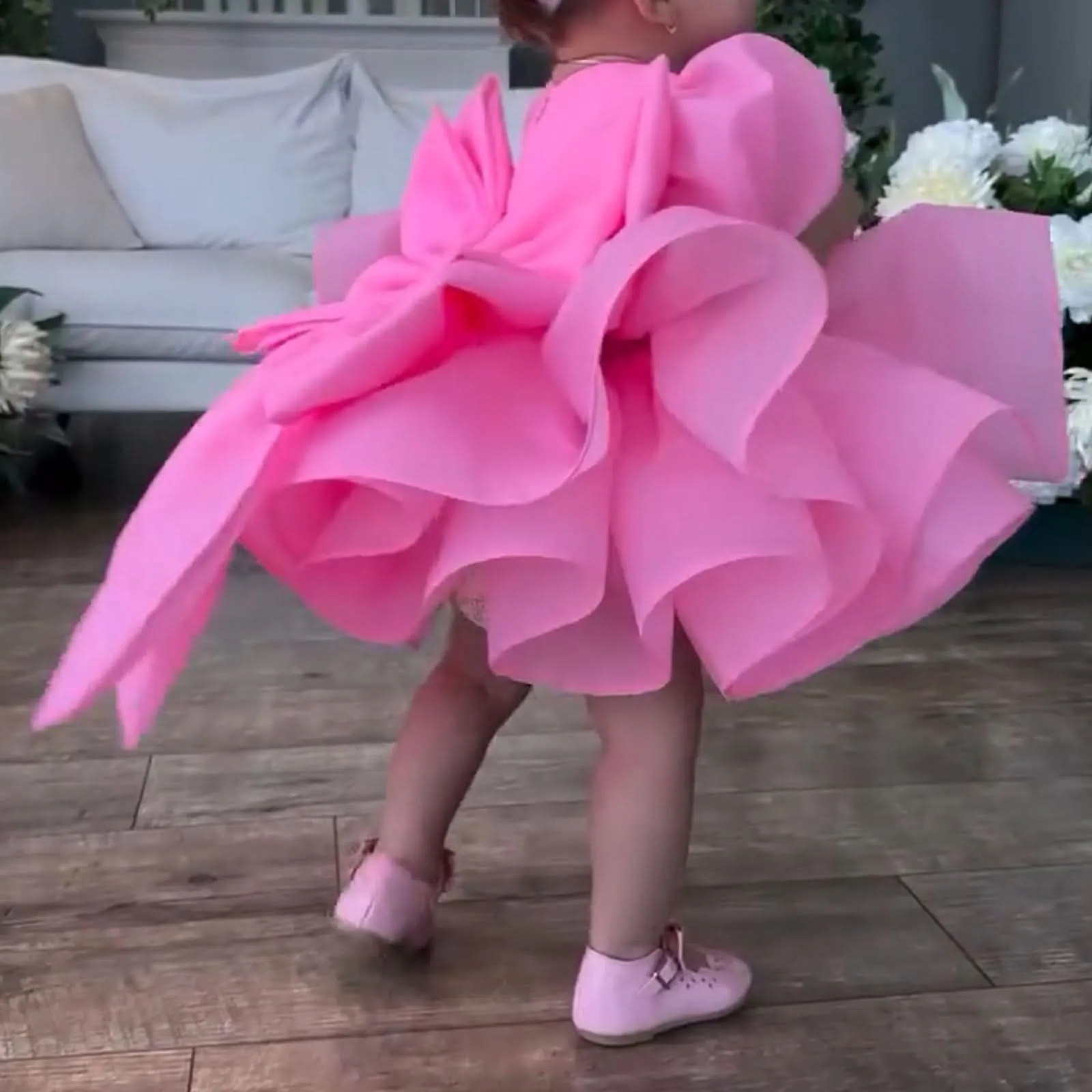 Big bow Baby birthday party puff sleeve tail cute girl princess dress can customizable colors