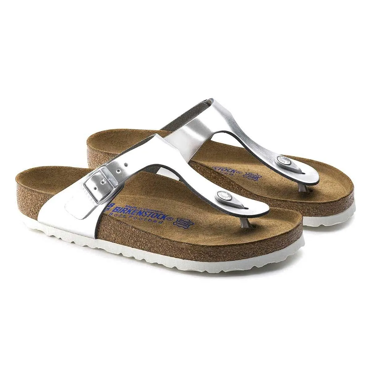Birkenstock Gizeh Soft Footbed Natural Leather Sandals - Regular - Metallic Silver