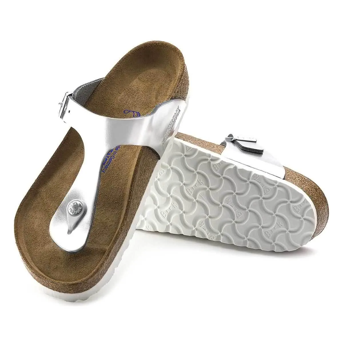Birkenstock Gizeh Soft Footbed Natural Leather Sandals - Regular - Metallic Silver