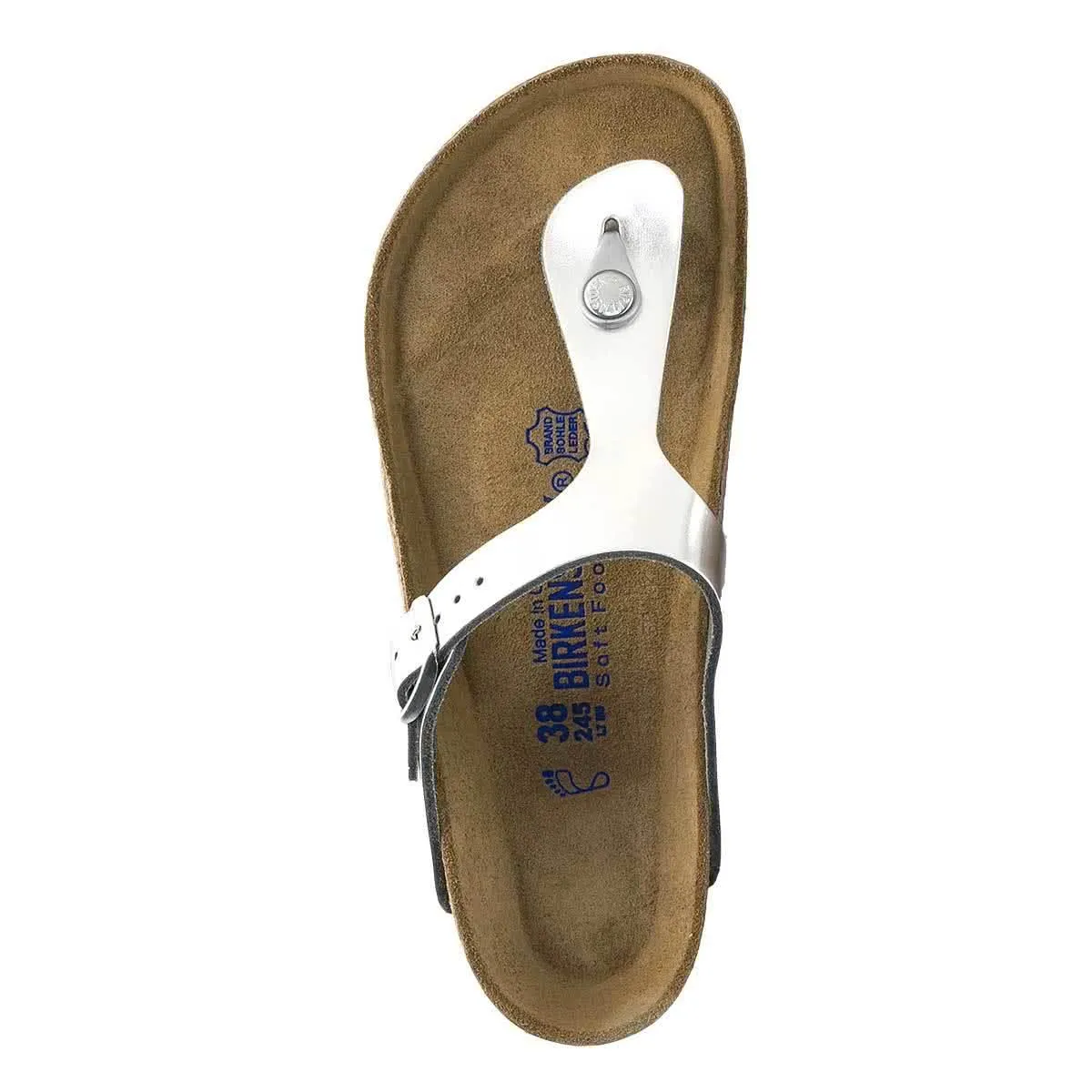 Birkenstock Gizeh Soft Footbed Natural Leather Sandals - Regular - Metallic Silver