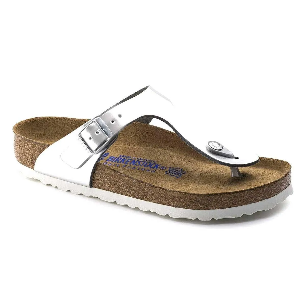Birkenstock Gizeh Soft Footbed Natural Leather Sandals - Regular - Metallic Silver