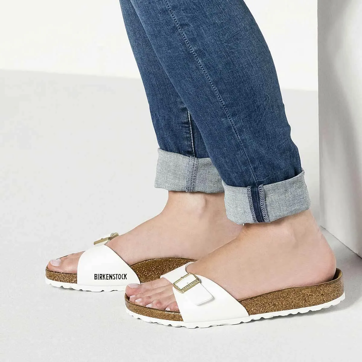 Birkenstock Madrid Birko-Flor Patent Sandals - Regular - White