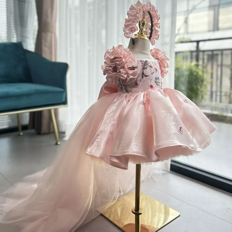 Birthday party embroidery cute fluffy tail stage performance girl princess dress