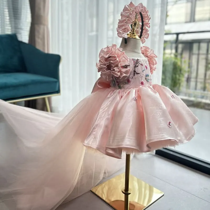 Birthday party embroidery cute fluffy tail stage performance girl princess dress