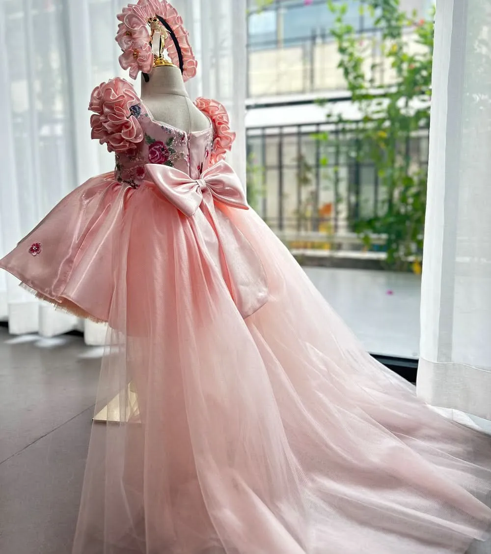 Birthday party embroidery cute fluffy tail stage performance girl princess dress