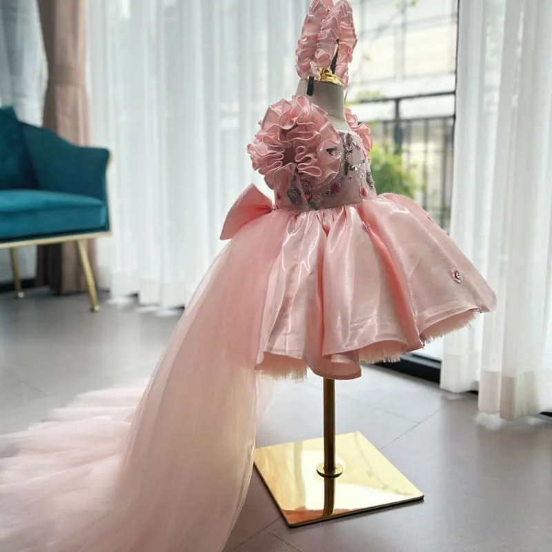 Birthday party embroidery cute fluffy tail stage performance girl princess dress
