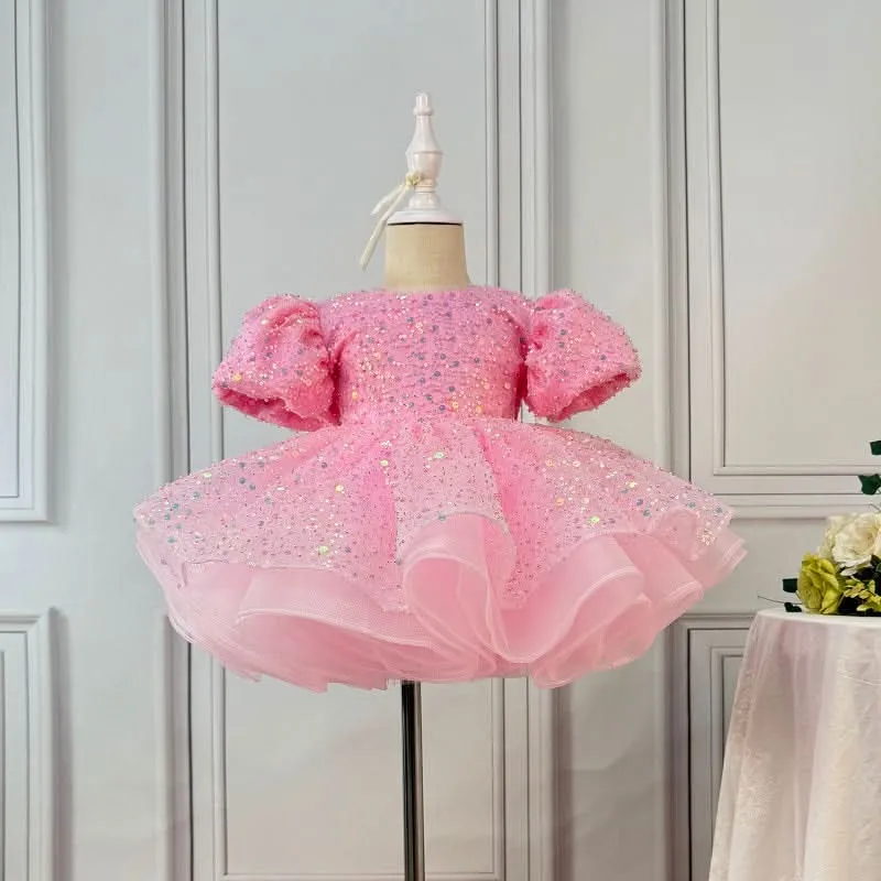 Birthday Party Sequin Puff Sleeve Girls Princess Dress