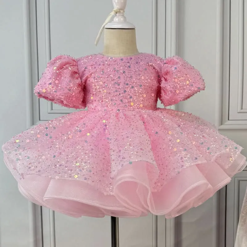 Birthday Party Sequin Puff Sleeve Girls Princess Dress