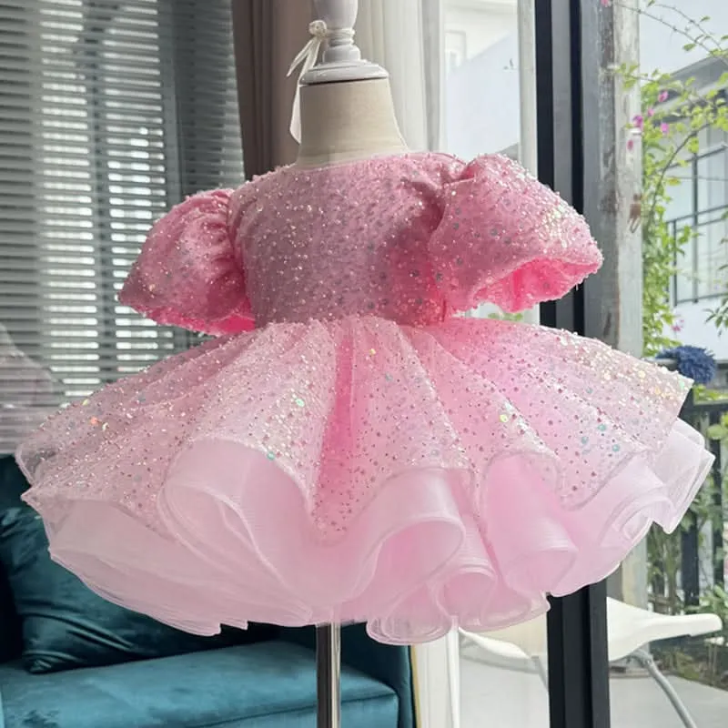 Birthday Party Sequin Puff Sleeve Girls Princess Dress