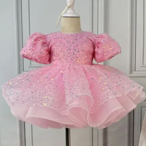 Birthday Party Sequin Puff Sleeve Girls Princess Dress