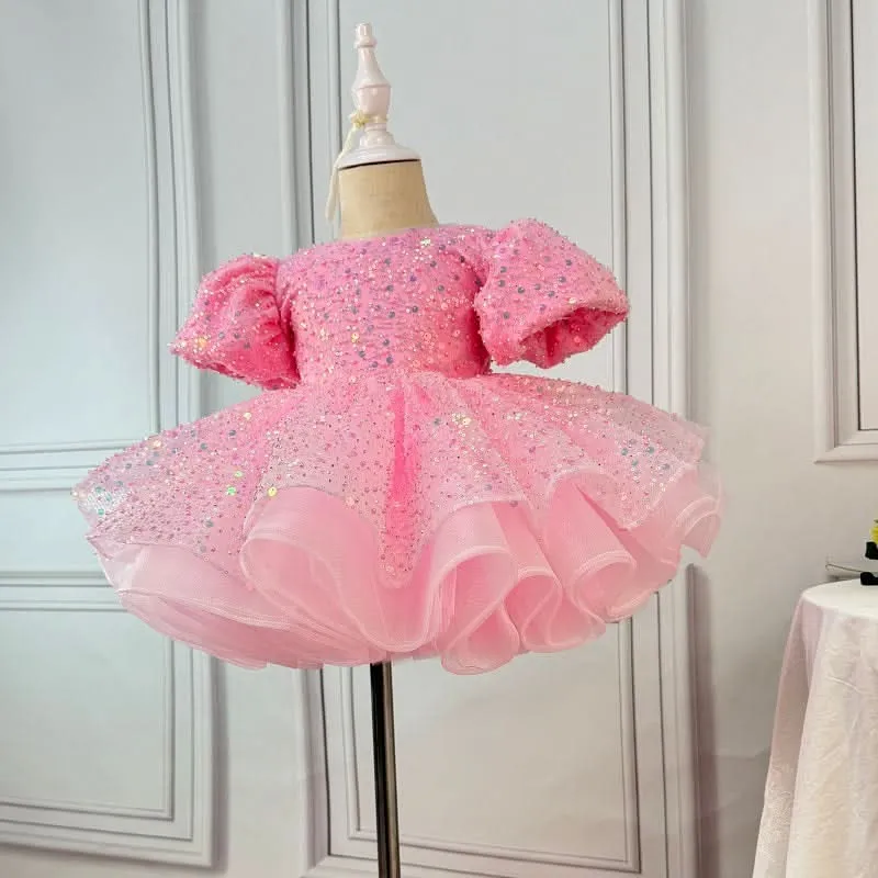 Birthday Party Sequin Puff Sleeve Girls Princess Dress