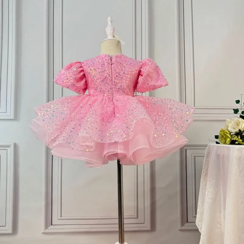 Birthday Party Sequin Puff Sleeve Girls Princess Dress