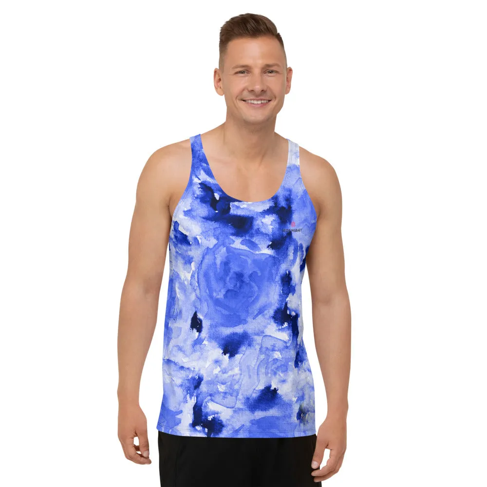 Blue Floral Unisex Tank Top, Premium Quality Men's Unisex Tank Top-Made in USA/EU/MX (US Size: XS-2XL)