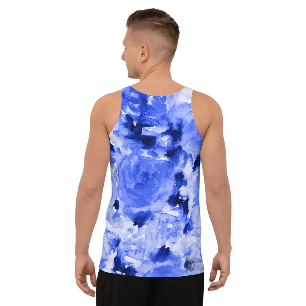 Blue Floral Unisex Tank Top, Premium Quality Men's Unisex Tank Top-Made in USA/EU/MX (US Size: XS-2XL)