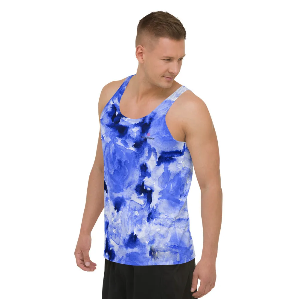 Blue Floral Unisex Tank Top, Premium Quality Men's Unisex Tank Top-Made in USA/EU/MX (US Size: XS-2XL)