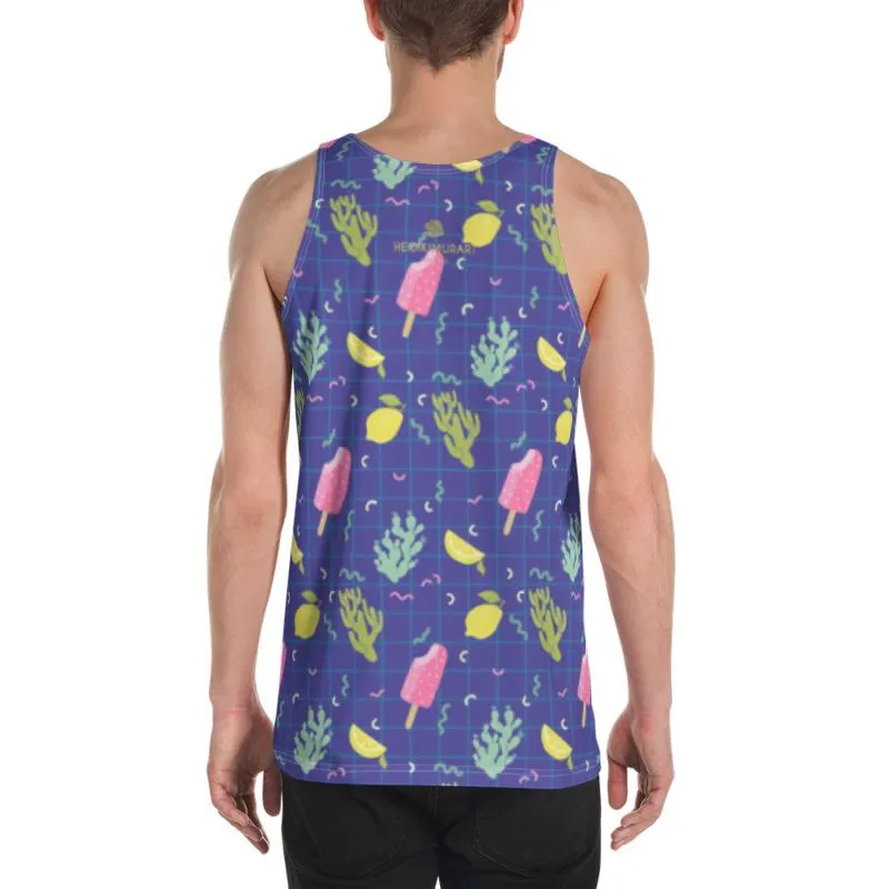 Blue Popsicle Men's Tank Top, Cactus Print Fun Unisex Designer Tank Top - Made in USA