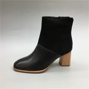 BOOPDO DESIGN BLOCK HEELED ANKLE BOOTS WITH SIDE ZIP
