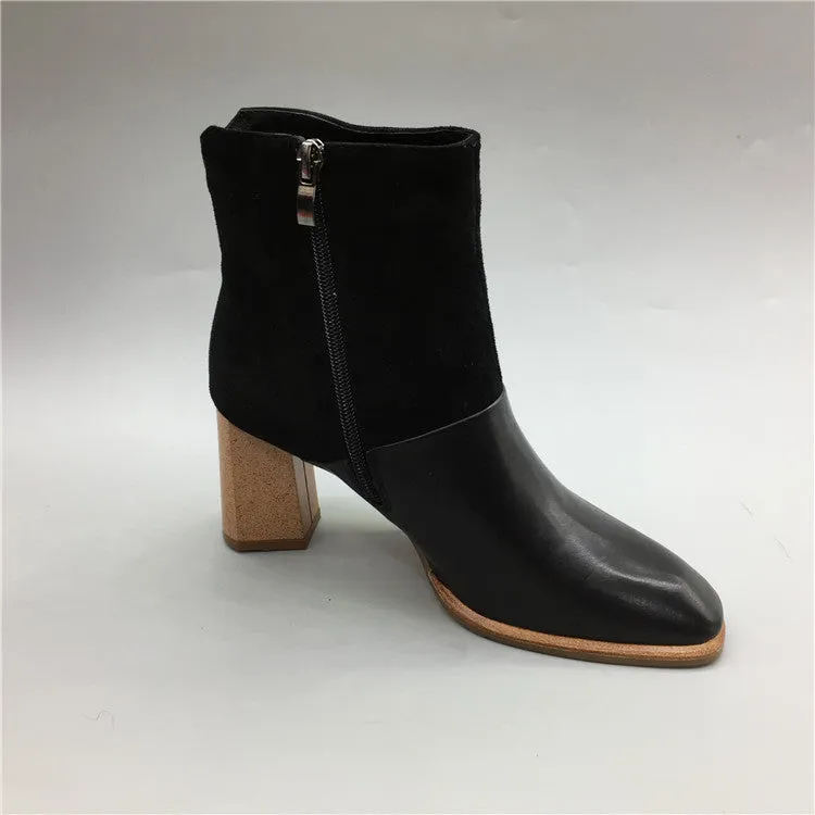 BOOPDO DESIGN BLOCK HEELED ANKLE BOOTS WITH SIDE ZIP