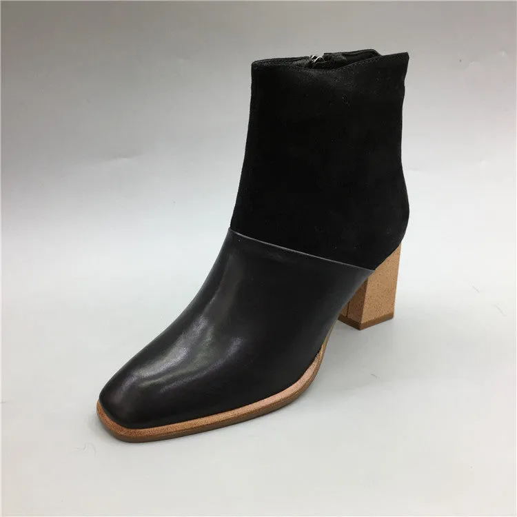 BOOPDO DESIGN BLOCK HEELED ANKLE BOOTS WITH SIDE ZIP