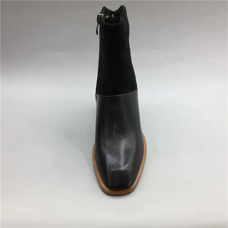 BOOPDO DESIGN BLOCK HEELED ANKLE BOOTS WITH SIDE ZIP