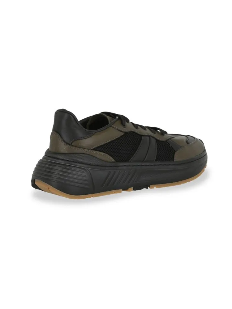 Bottega Veneta Men's Leather and Mesh Speedster Sneaker in Khaki Black