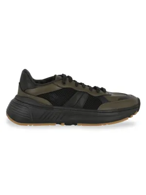 Bottega Veneta Men's Leather and Mesh Speedster Sneaker in Khaki Black