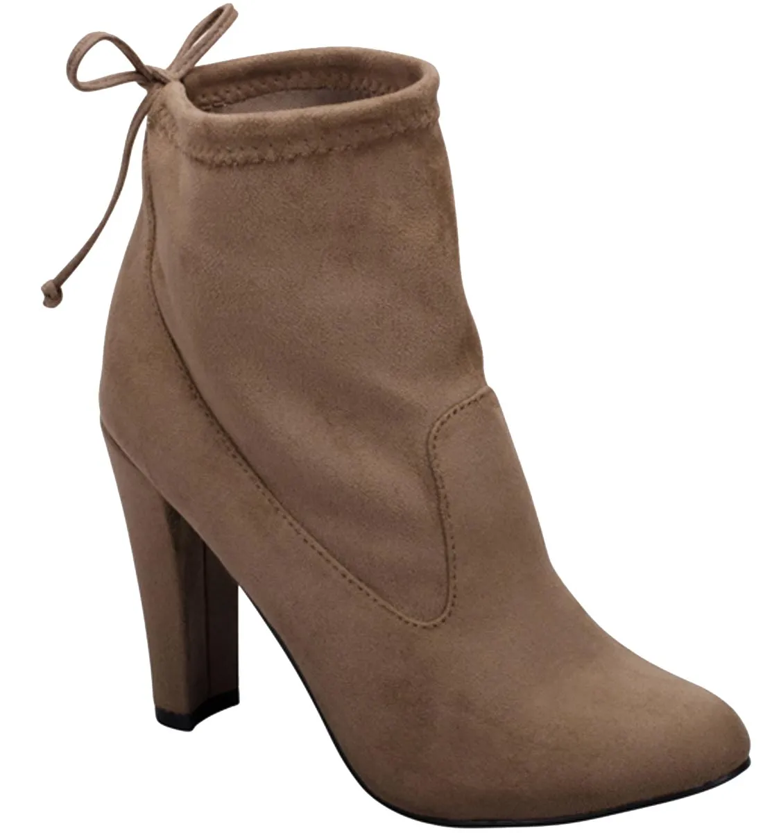 Breckelle's Women's Stretchy Pull On Chunky Heel Bootie