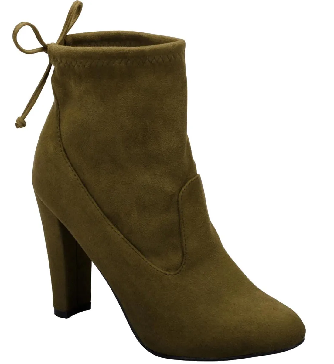 Breckelle's Women's Stretchy Pull On Chunky Heel Bootie