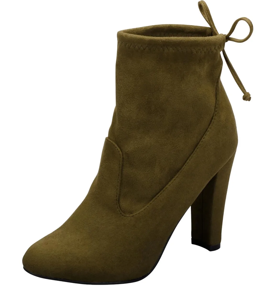 Breckelle's Women's Stretchy Pull On Chunky Heel Bootie