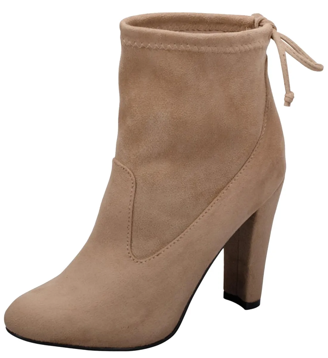 Breckelle's Women's Stretchy Pull On Chunky Heel Bootie