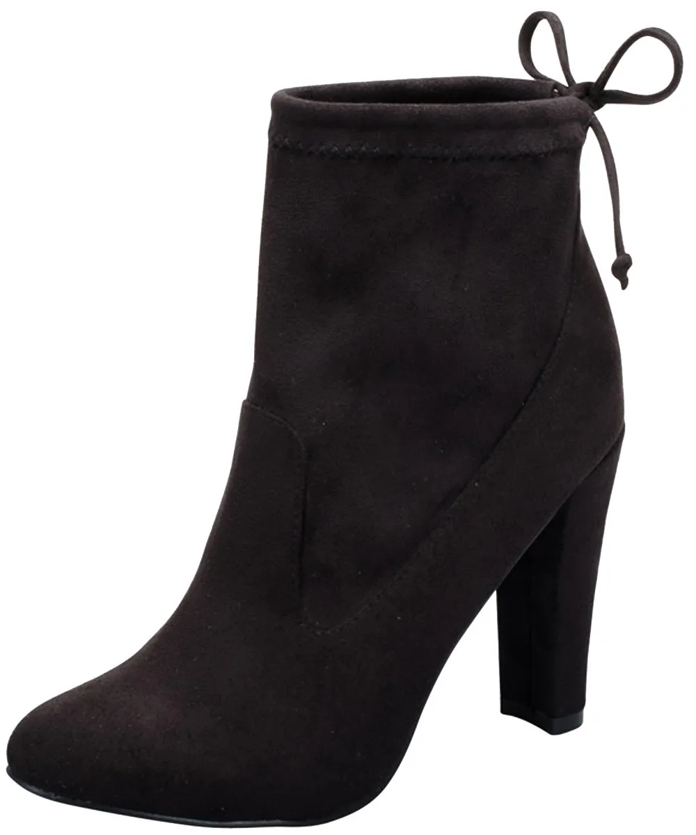 Breckelle's Women's Stretchy Pull On Chunky Heel Bootie