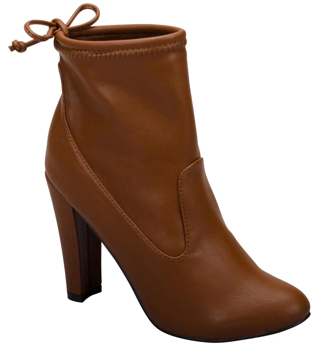 Breckelle's Women's Stretchy Pull On Chunky Heel Bootie