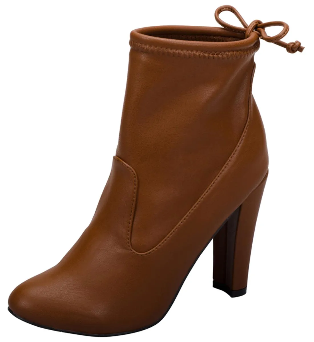 Breckelle's Women's Stretchy Pull On Chunky Heel Bootie